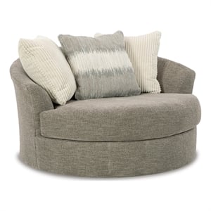 Bowery Hill Oversized Swivel Fabric Accent Chair in Stone Gray