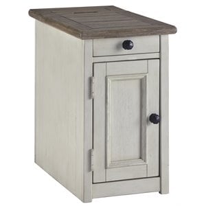 Bowery Hill  Solid Wood 1-Drawer End Table with USP Port in Gray/Antique White