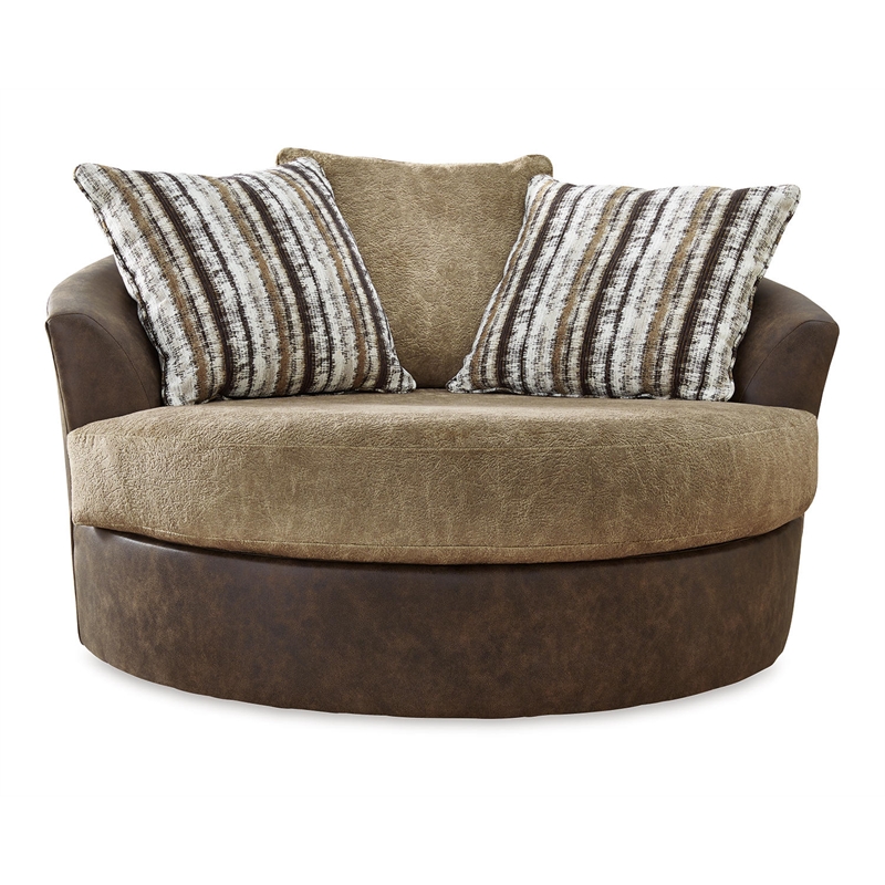 Bowery Hill Oversized Faux Leather Swivel Accent Chair in Brown