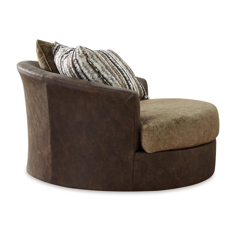 Bowery Hill Oversized Faux Leather Swivel Accent Chair in Brown