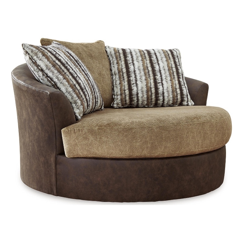 Bowery Hill Oversized Faux Leather Swivel Accent Chair in Brown