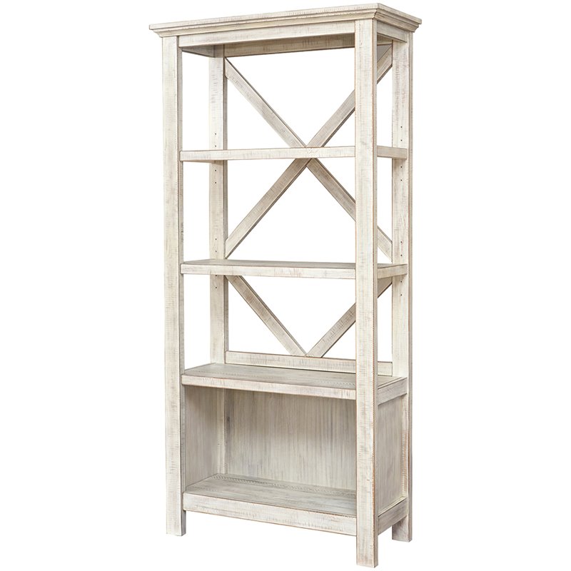 Bowery Hill Contemporary 4 Shelf Crossbuck Bookcase in Whitewash
