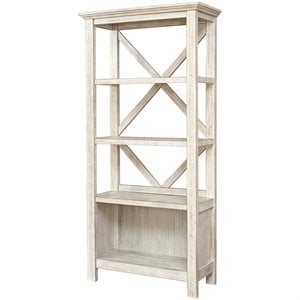 Bowery Hill Contemporary 4 Shelf Crossbuck Bookcase in Whitewash