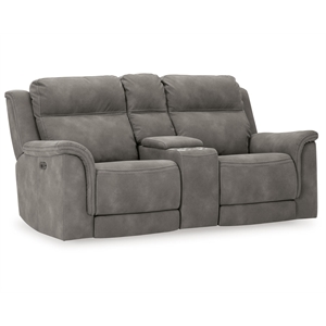 Bowery Hill Contemporary Faux Leather Reclining Loveseat in Gray