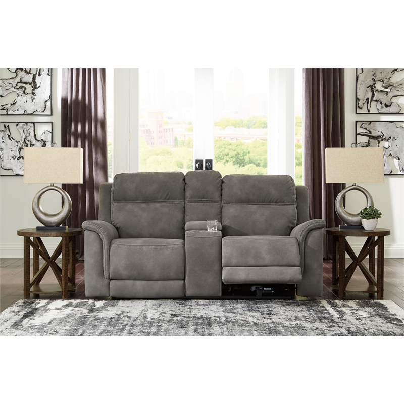 Bowery Hill Contemporary Faux Leather Reclining Loveseat in Gray