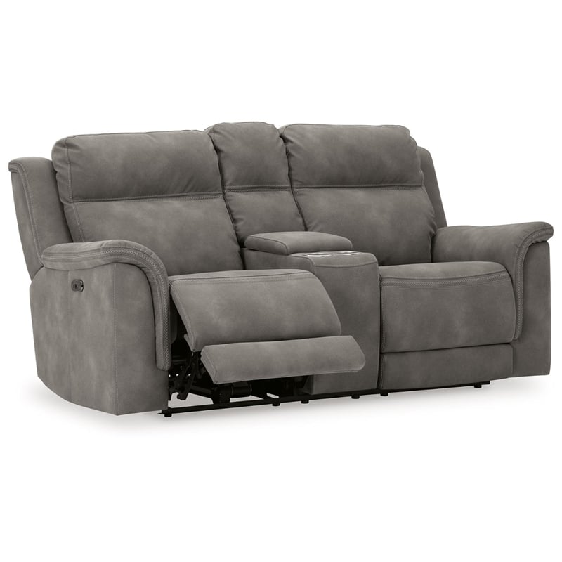 Bowery Hill Contemporary Faux Leather Reclining Loveseat in Gray
