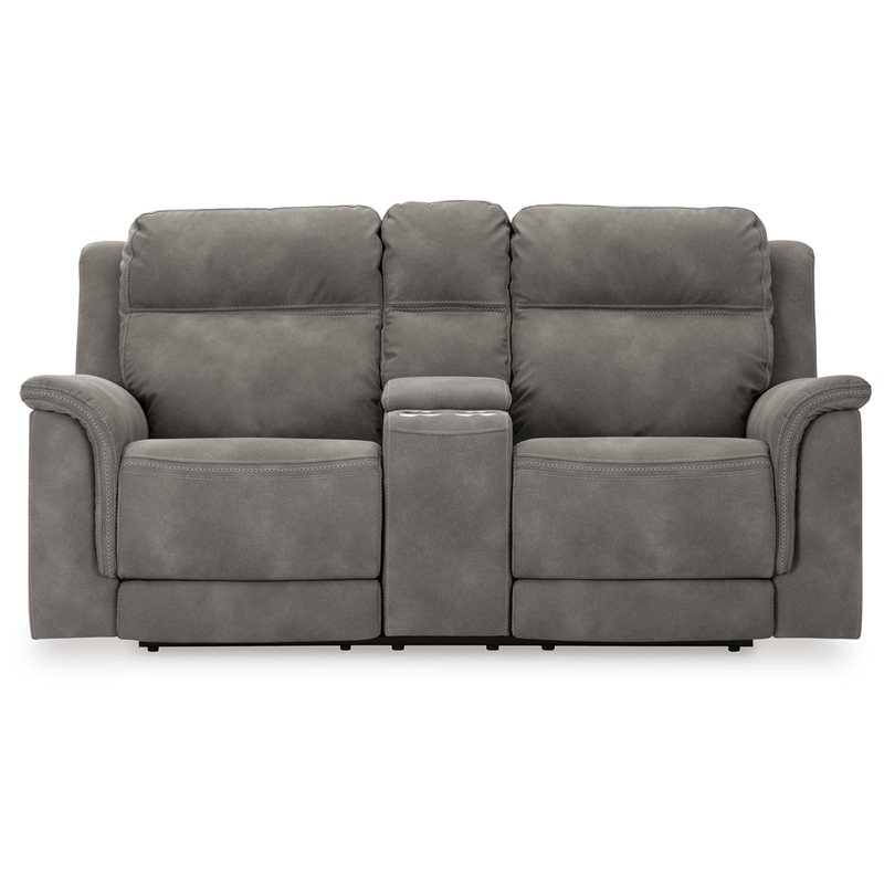 Bowery Hill Contemporary Faux Leather Reclining Loveseat in Gray