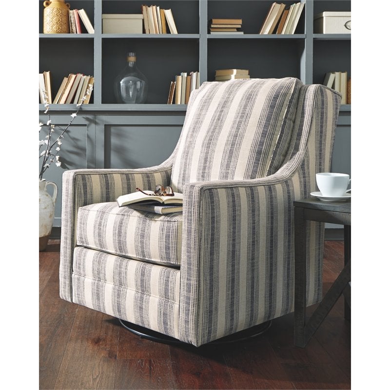 Bowery Hill Modern Swivel Glider Accent Chair in Ivory and Black