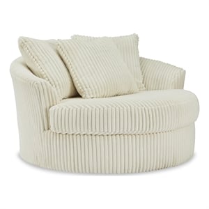 Bowery Hill Modern Oversized Swivel Fabric Accent Chair in Ivory
