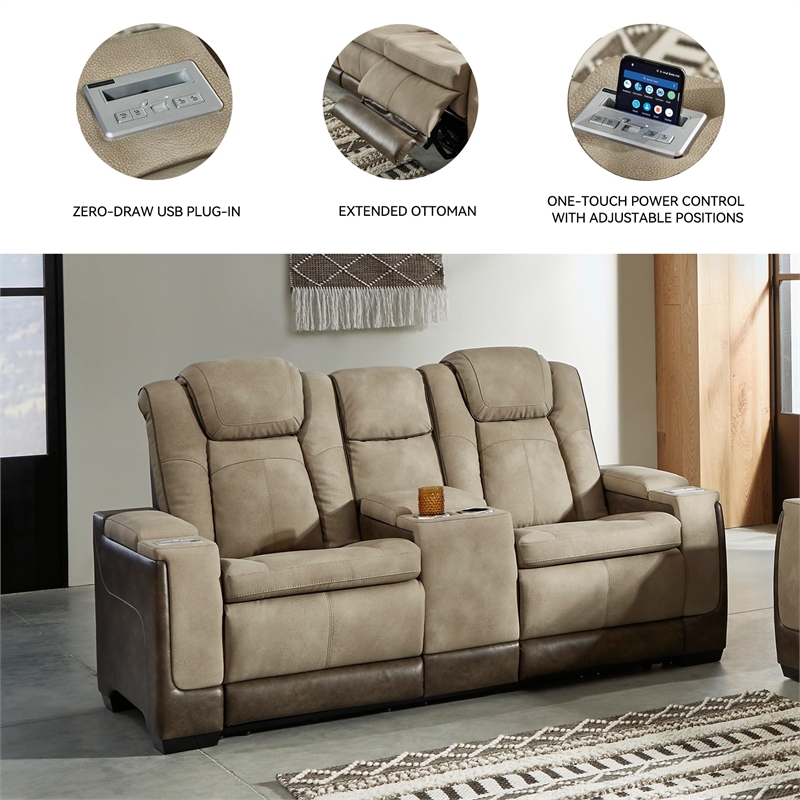 Bowery Hill Contemporary Faux Leather Reclining Loveseat in Brown