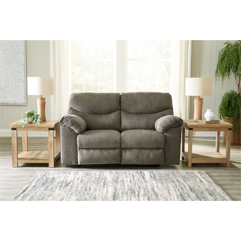 Bowery Hill Contemporary Fabric & Wood Reclining Loveseat in Gray