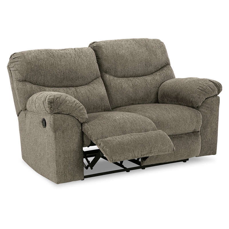 Bowery Hill Contemporary Fabric & Wood Reclining Loveseat in Gray