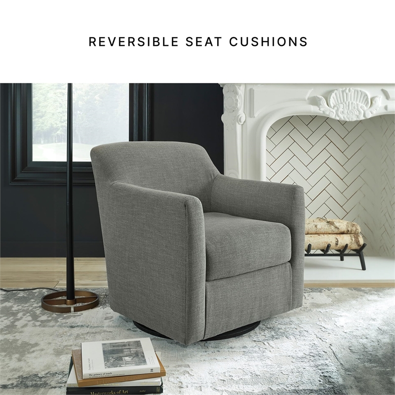 Bowery Hill Modern Fabric Swivel Accent Chair in Charcoal & Black
