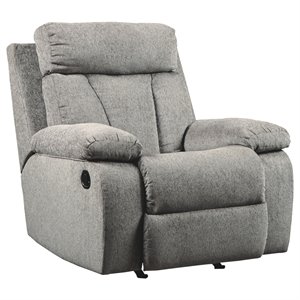 bowery hill contemporary upholstered rocker recliner in fog finish
