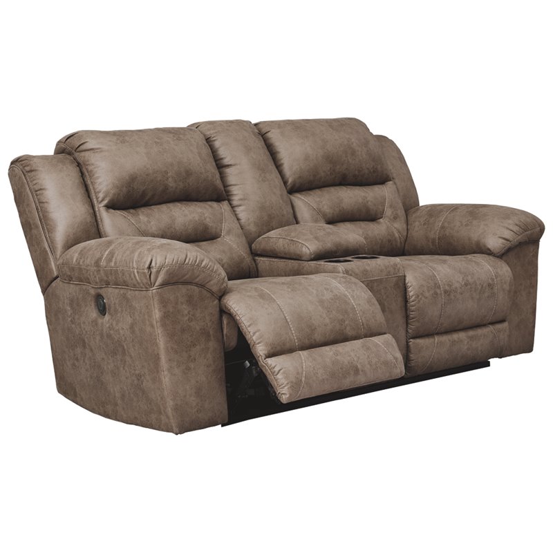 Bowery Hill Contemporary Power Reclining Loveseat in Fossil Finish