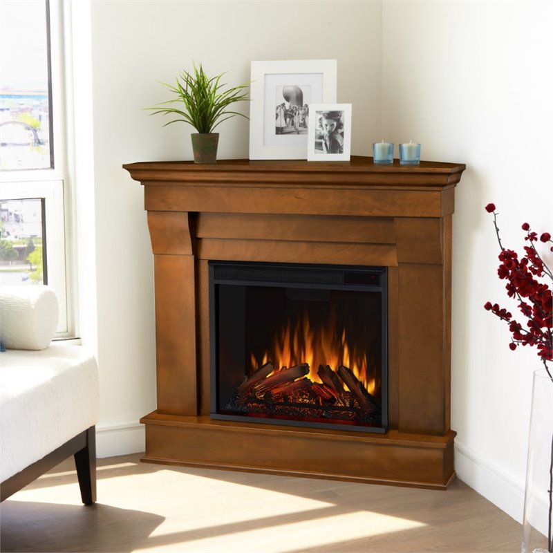 Bowery Hill Traditional Wood Chocolate Electric Corner Fireplace