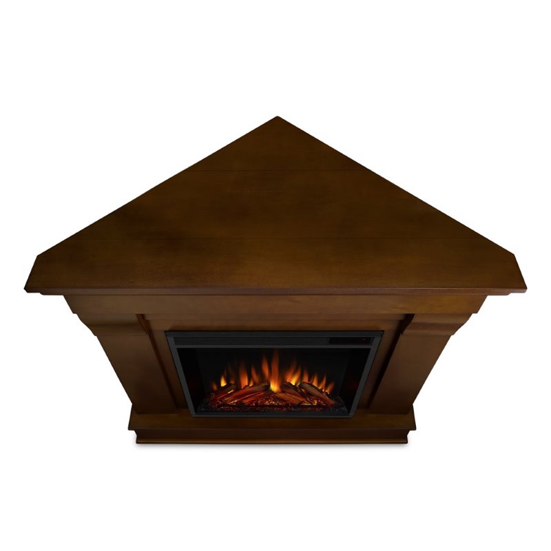 Bowery Hill Traditional Wood Chocolate Electric Corner Fireplace