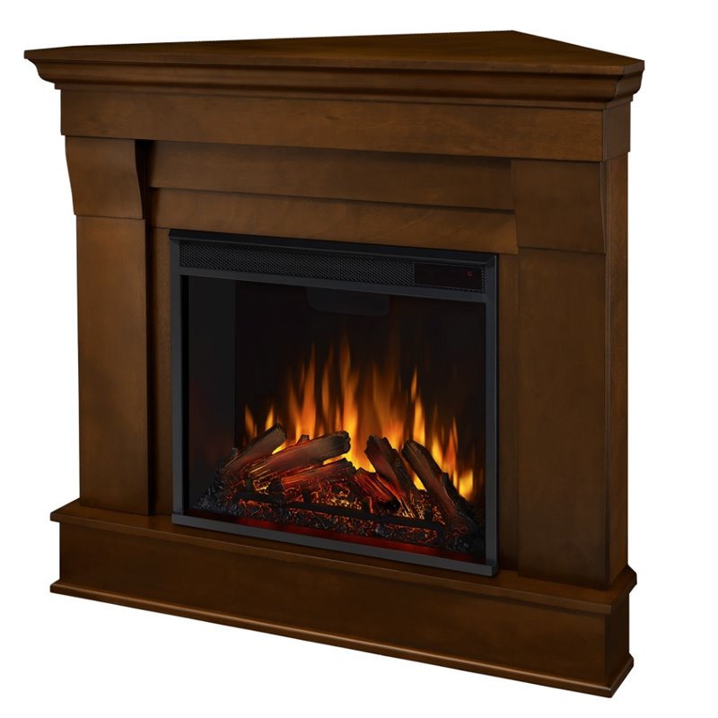 Bowery Hill Traditional Wood Chocolate Electric Corner Fireplace