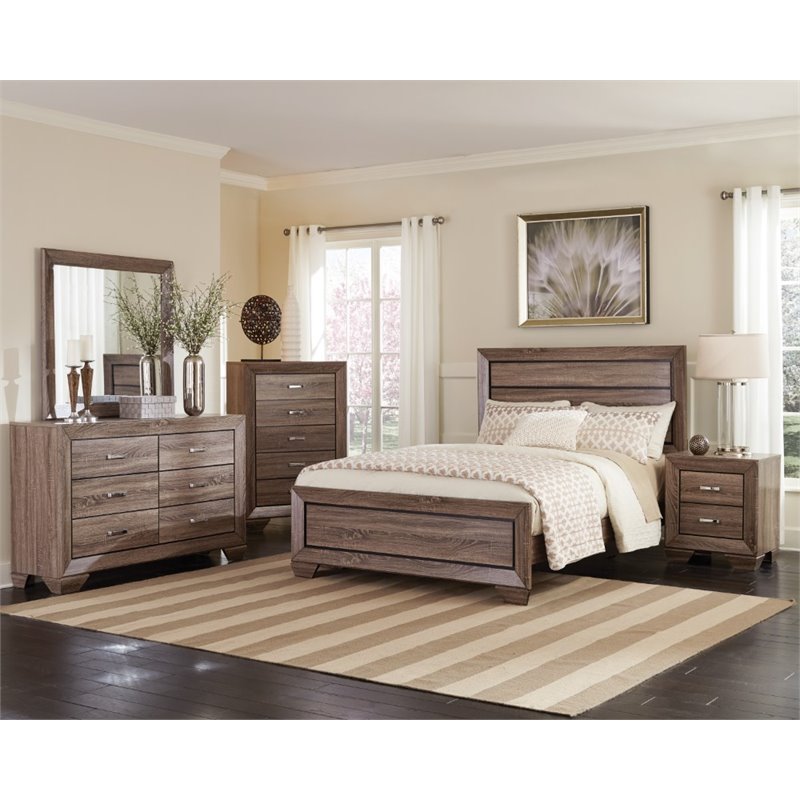 Bowery Hill Transitional 4-Piece Wood Queen Bedroom Set in Brown