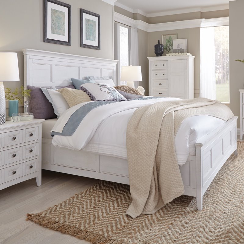 Bowery Hill Contemporary Traditional Soft White California King Panel Bed