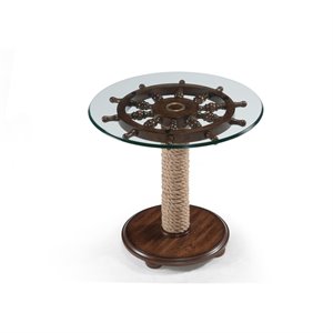 Bowery Hill Contemporary Round Accent Table with Dark Oak Base and Glass Top