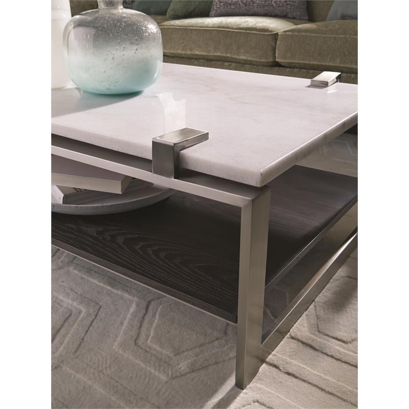 Bowery Hill Contemporary Rectangular Marble Cocktail Table in White