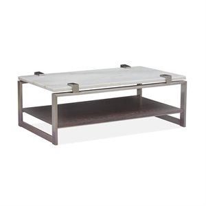 Bowery Hill Contemporary Rectangular Marble Cocktail Table in White