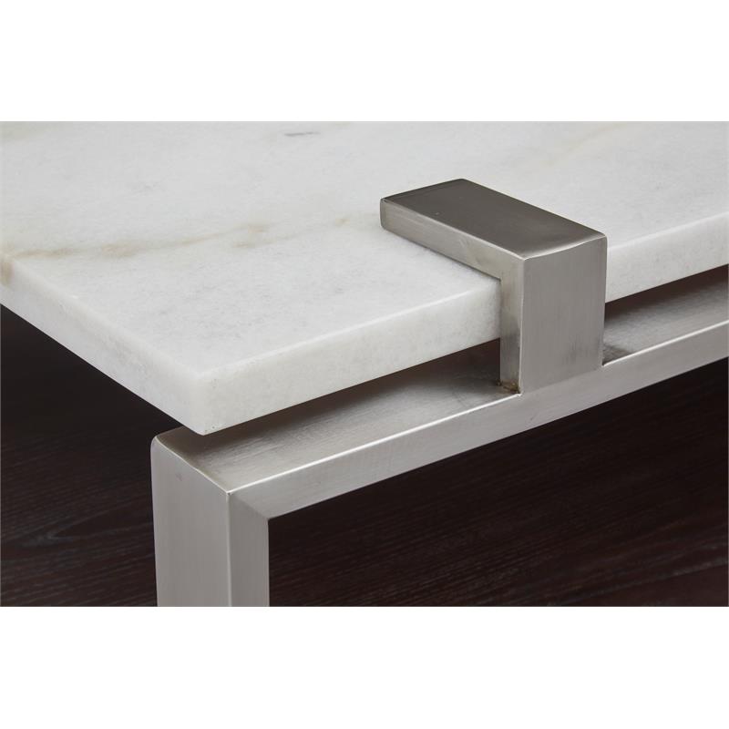 Bowery Hill Contemporary Rectangular Marble Sofa Table in White
