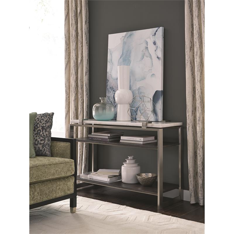 Bowery Hill Contemporary Rectangular Marble Sofa Table in White