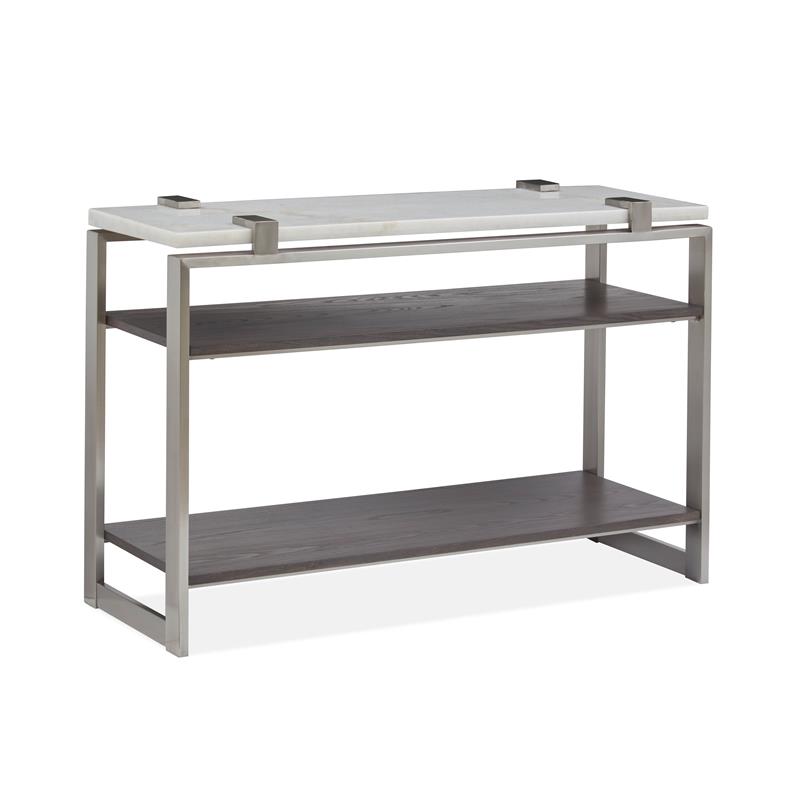 Bowery Hill Contemporary Rectangular Marble Sofa Table in White