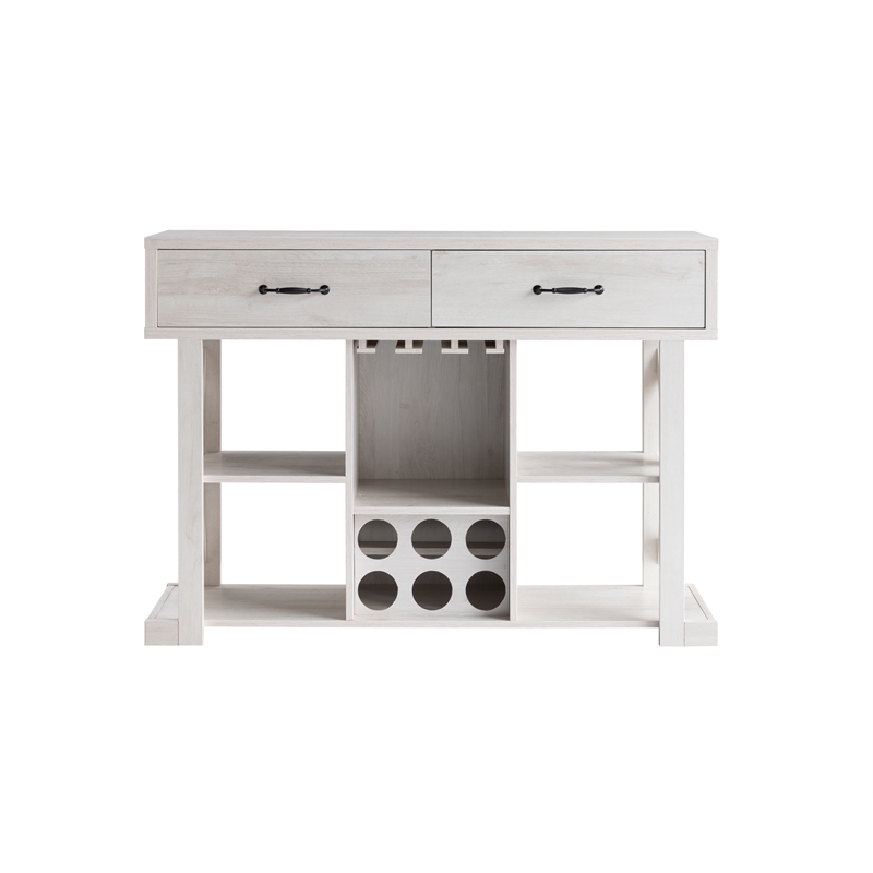 Bowery Hill Modern Farmhouse MDF Wood Wine Bar in White Oak Finish