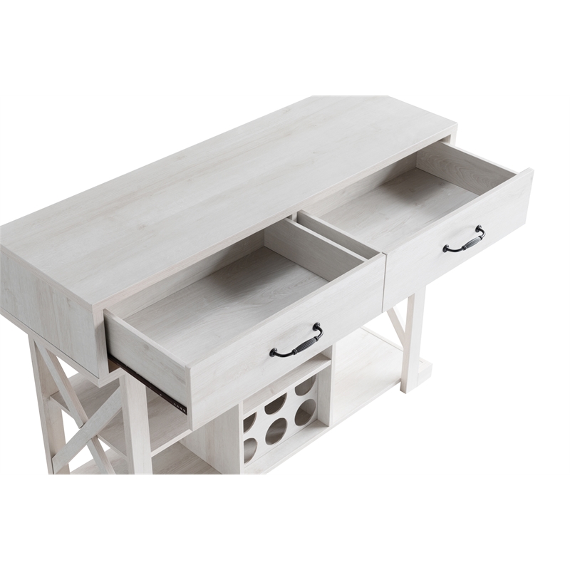 Bowery Hill Modern Farmhouse MDF Wood Wine Bar in White Oak Finish