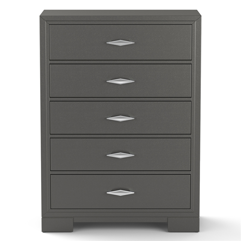 Bowery Hill Wood 5-Drawer Chest with Acrylic Hardware in Gray