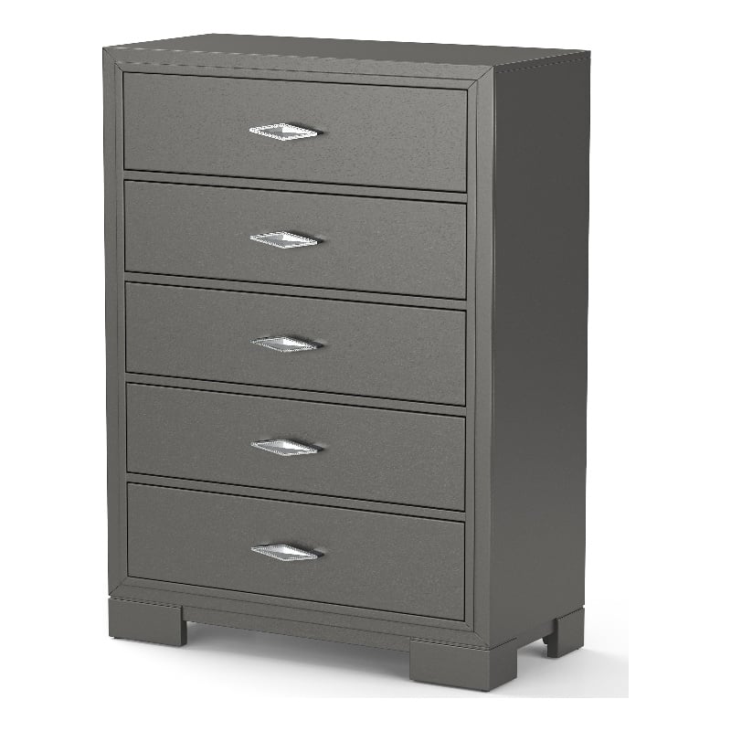 Bowery Hill Wood 5-Drawer Chest with Acrylic Hardware in Gray