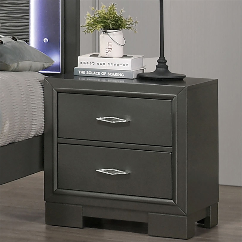 Bowery Hill Wood Acrylic Hardware 2-Drawer Nightstand in Gray