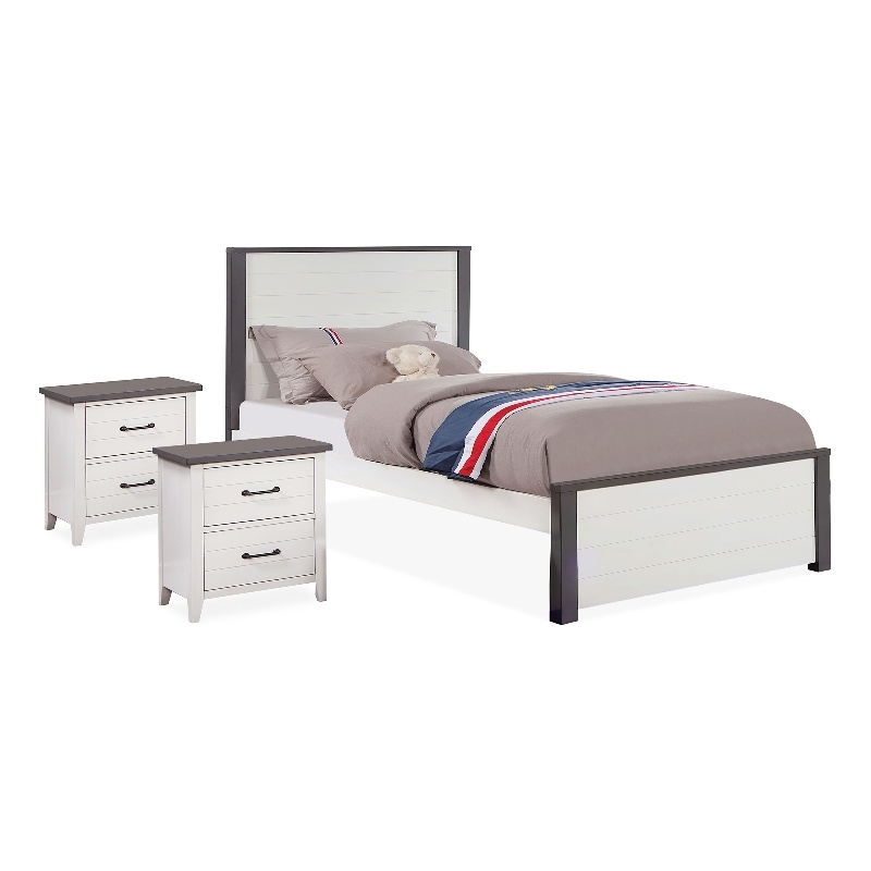Bowery Hill 3pc Wood White Bedroom Set - Full + 2 Nightstands
