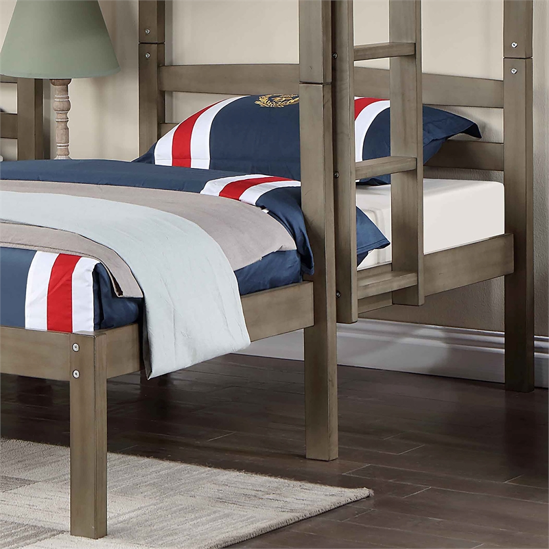 Bowery Hill Wood Triple Twin Bed with Drawer and USBs in Gray