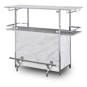 Bowery Hill Faux Marble Wood Multi-Storage Bar Table in White