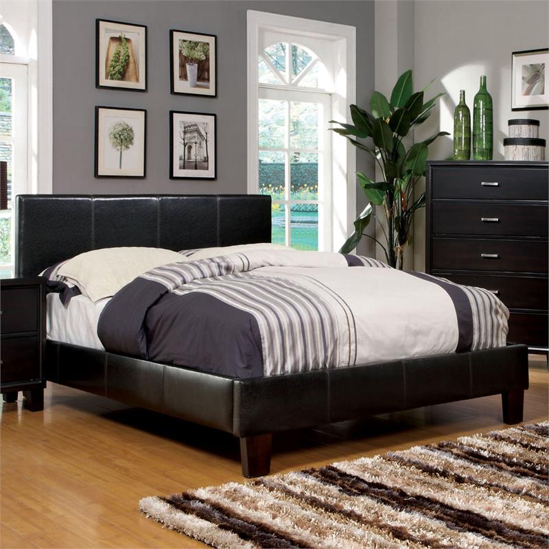 Bowery Hill Modern Faux Leather Cal King Platform Bed in Espresso