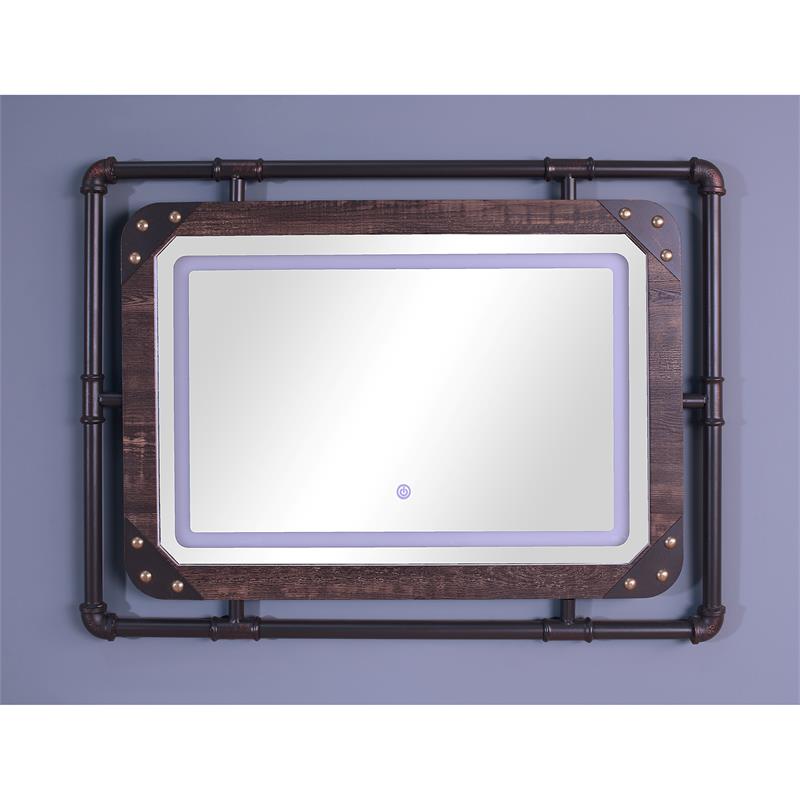 Bowery Hill Modern Metal Wall Mirror with LED Light in Dark Brown