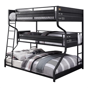 bowery hill modern metal full/twin/queen triple bunk bed in black