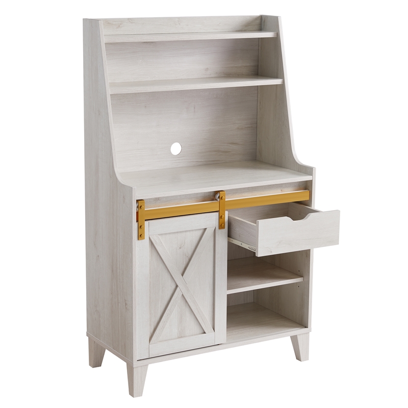 Bowery Hill Modern Wood Baker Rack with Sliding Door in White Oak