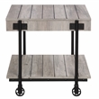 Bowery Hill Modern Wood Natural End Table with Metal Black Wheels