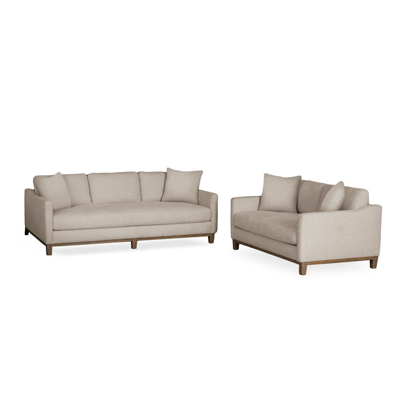 Bowery Hill Modern Fabric Upholstered 2-Piece Sofa Set in Oatmeal