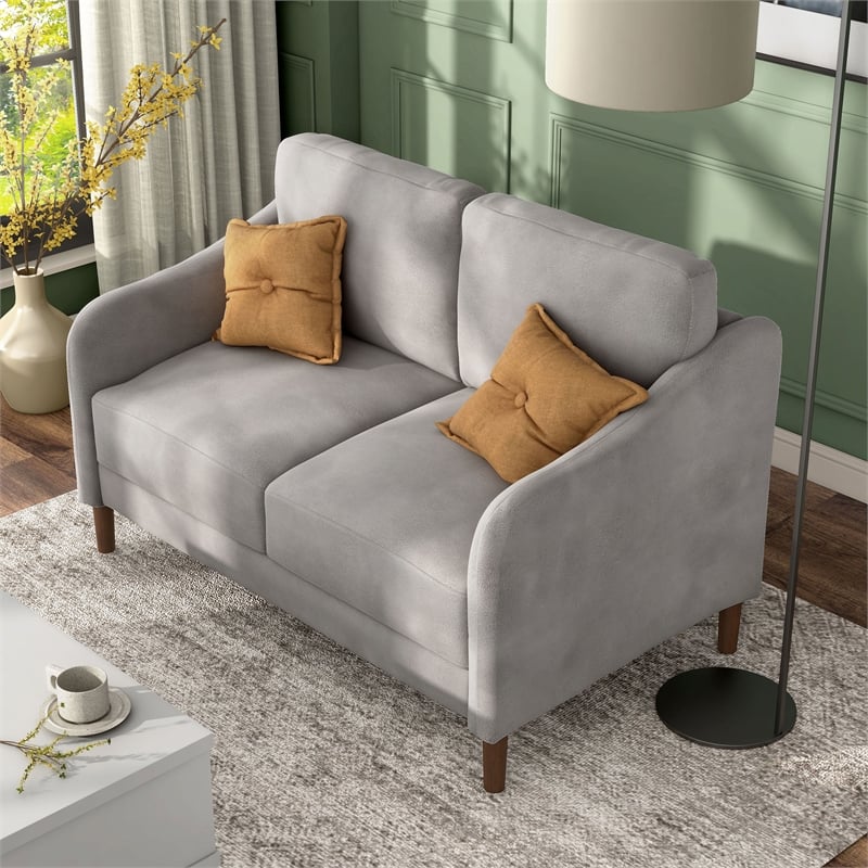 Bowery Hill Contemporary Velvet Fabric Loveseat Sofa in Gray