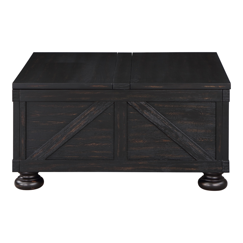Bowery Hill Modern Wood Hidden Storage Coffee Table in Black
