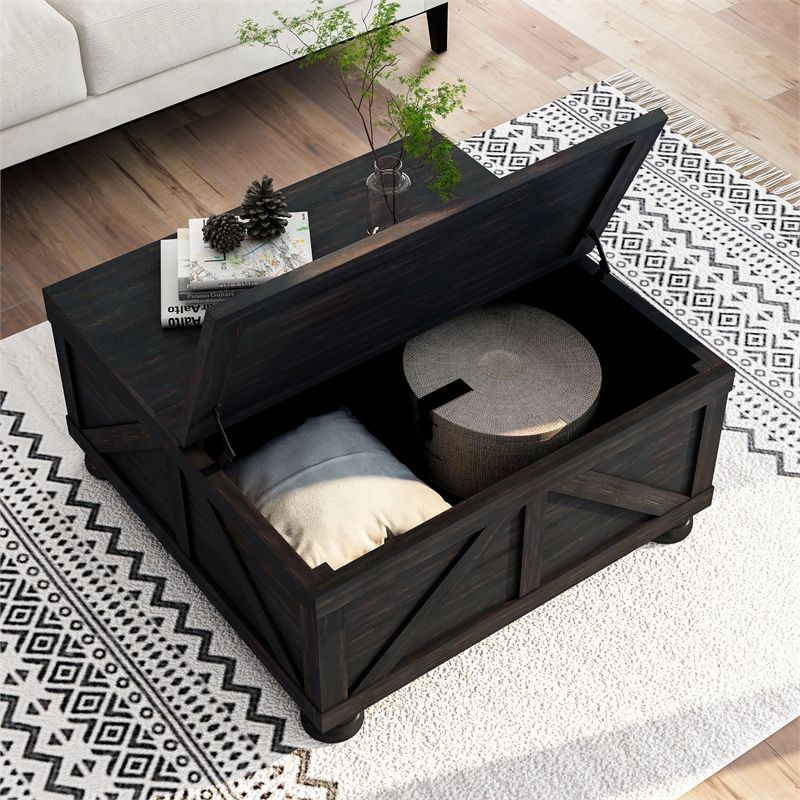 Bowery Hill Modern Wood Hidden Storage Coffee Table in Black