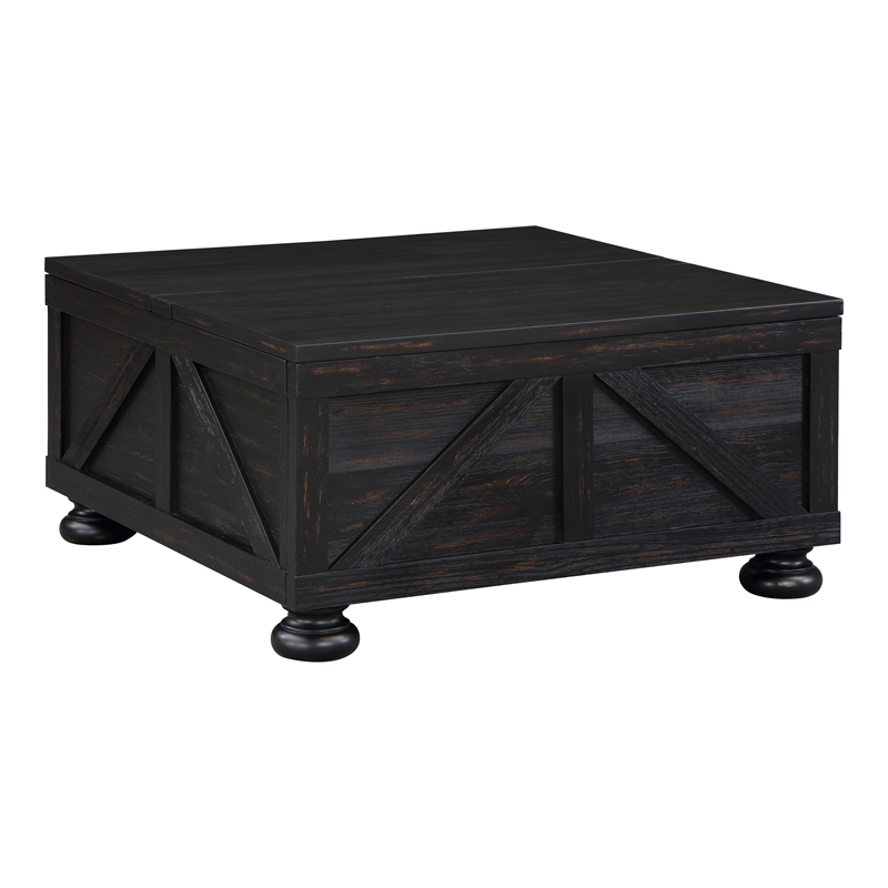 Bowery Hill Modern Wood Hidden Storage Coffee Table in Black