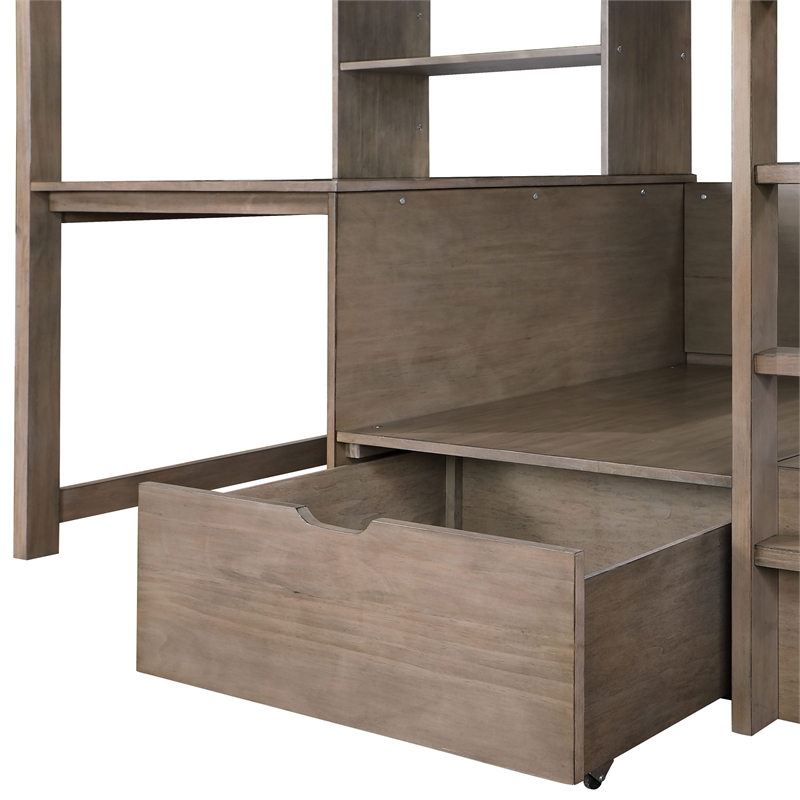 Bowery Hill Modern Wood Twin Over Workstation Loft Bed in Gray