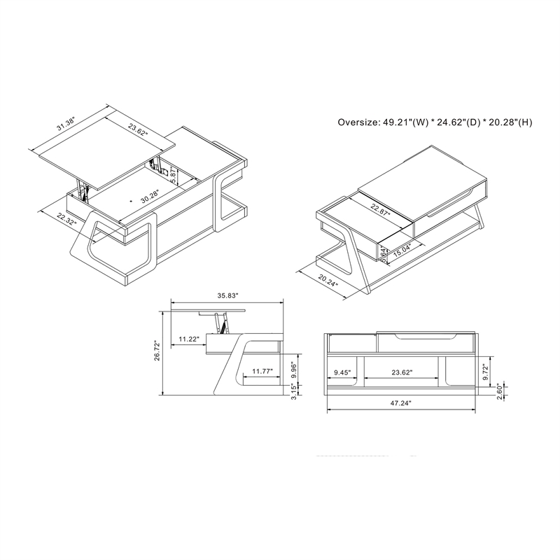 Bowery Hill Modern Wood Lift-Top Storage Coffee Table in White